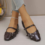 Women's Square Toe Chunky Heel Buckle Strap Flats 25698569C