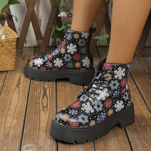 Women's Snowflake Butterfly Print Thick Sole Martin Boots 28953744S