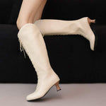 Women's Vintage Mid-Heel Lace-Up Knee-High Boots 23411818C