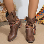 Women's Chunky Heel Ruched Tassel Slouch Boots 27540790C