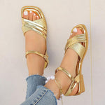 Women's Elegant Gold Cross Strap Flat Sandals 74341311S