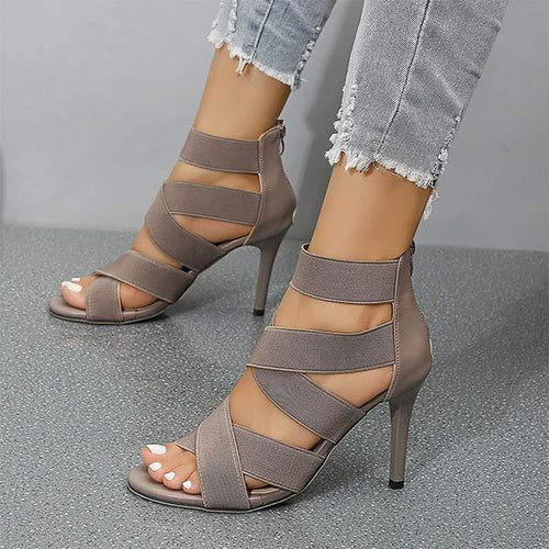 Women's High Heel Sandals with Slim Heel and Back Zipper Closure 13716199C