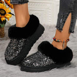 Women's Thick-Sole Plush Lined Sequin Snow Boots 91847313C