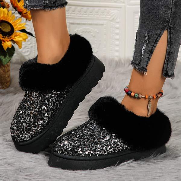 Women's Thick-Sole Plush Lined Sequin Snow Boots 91847313C