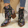 Women's Casual Ethnic Pattern Block Heel Ankle Boots 68649433S