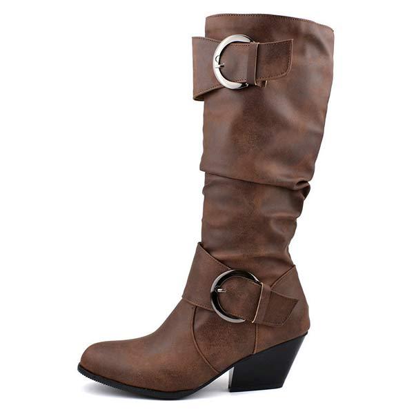 Women's Belt-Buckle Block Heel Tall Boots 24840098C