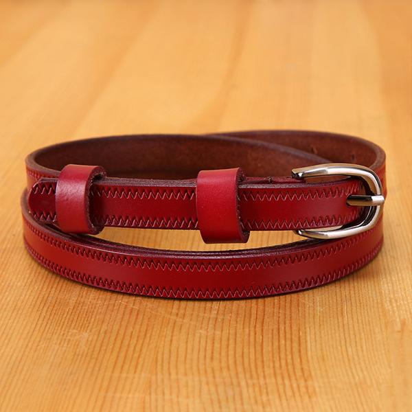 Women's Casual Retro Solid Color Pure Cowhide Thin Belt  25068284C