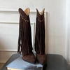 Women's Retro V-Neck Tassel Chunky Heel Western Boots 51725272S