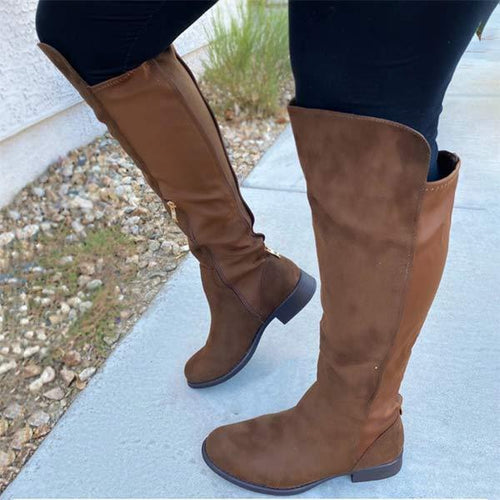 Women's Round Toe Knee-High Boots - Comfortable Low-Heel Boots 03624319C