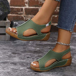 Women's Stitched Velcro Strap Platform Sandals with Wedge Heel 80672117C