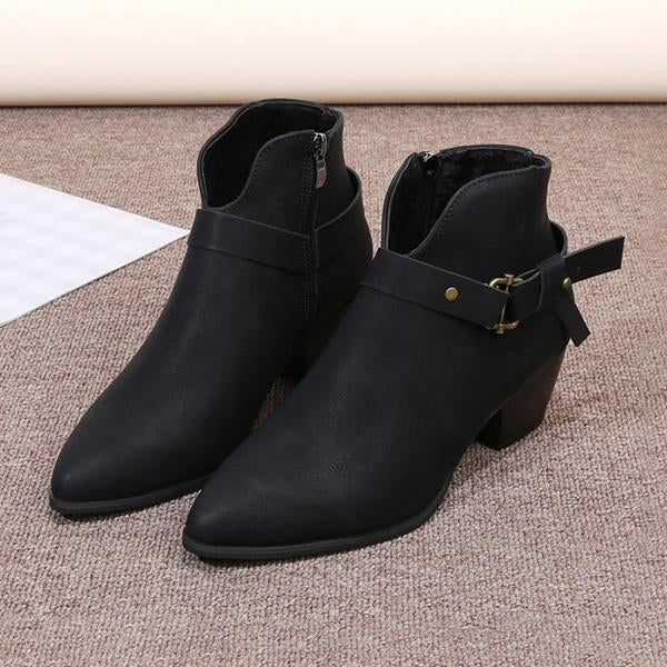 Women's Fashionable Retro Belt Buckle Block Heel Ankle Boots 82952903S