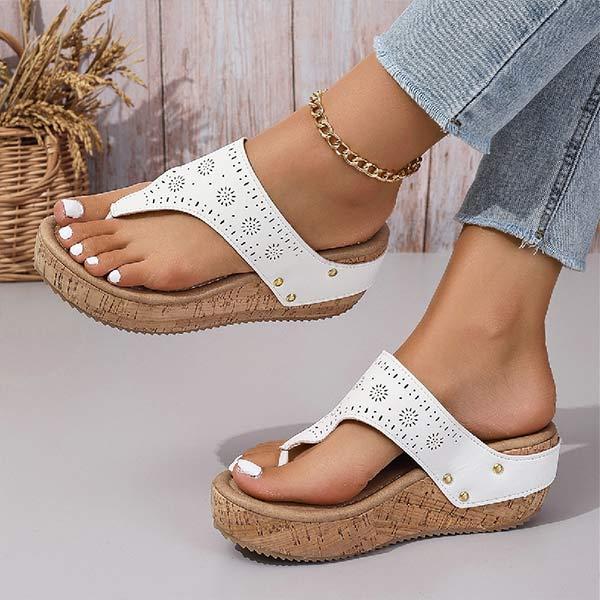 Women's Retro Thick-Soled Wedge Toe-Post Sandals 60874927C