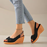 Women's Retro Bow Wood Grain Wedge Sandals 56754169S