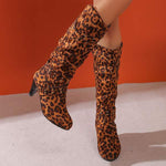 Women's Sexy Leopard Print Pointed Toe High Heel Knee-High Boots 80751028C