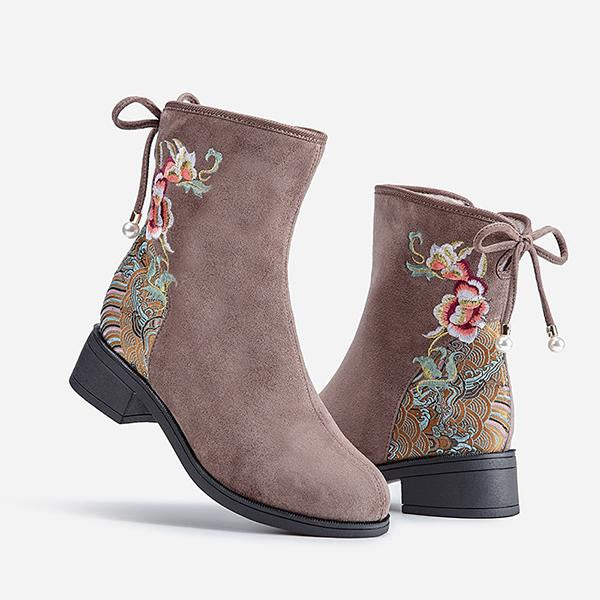 Women's Casual Flower Embroidered Ankle Boots 93576007S