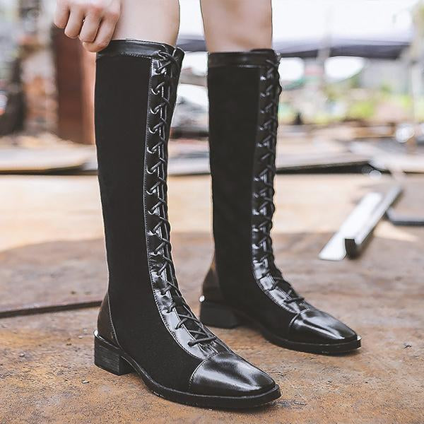 Women's Fashionable Lace-Up Knee-High Knight Boots 42986910S