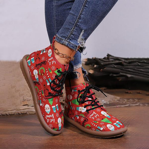 Women's Casual Christmas Cartoon Print Short Boots 55949977S