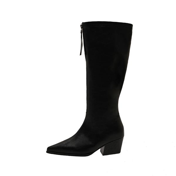 Women's Fashion Pointed Toe Zipper Knee-High Boots 92218550S