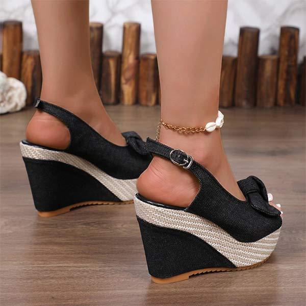 Women's Peep Toe Hollow-Out Wedge Sandals with Jute Rope Thick Sole 50317608C