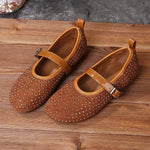 Women's Studded Soft Leather Casual Buckle Shoes 06269011C