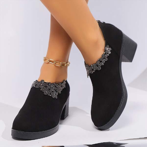 Women's Fashion Rhinestone Suede Back Zipper High Heels 35268760C