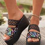 Women's Thick-Soled Sequined Wedge-Heeled Slippers 21753203C