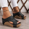 Women's Studded Peep Toe Platform Wedge Sandals 91422579C