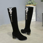 Women's Chunky Heel High-Heeled Side-Zip Knee-High Boots 34072938C