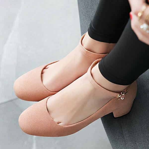 Women's Elegant Round Toe Suede Chunky Heels 35107694C