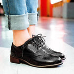 Women's Retro Carved Lace-Up Block Heel Brogues 49276391S