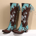 Women's Low Heel Stud High-Calf Western Cowboy Boots 87258531C