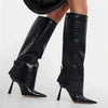 Women's Pointed Toe Stiletto Heel Croc-Embossed Wide-Calf Tall Boots 29578060C