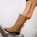 Women's Vintage Tassel Chunky Heel Boots 42591758C