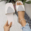 Women's Fashionable Rhinestone Square Toe Flat Sandals 73155781C