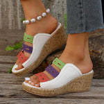 Women's Casual Beach Color Block Hollow Wedge Slippers 45817344S