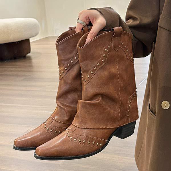 Women's Vintage Western Cowboy Boots with Studs and Classic Shaft 73217572C