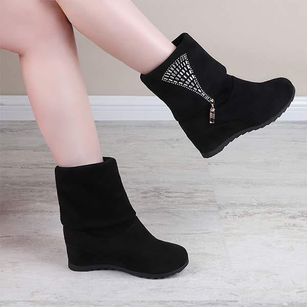 Women's Rhinestone Wedge Foldable Two-Way Fashion Boots 69839568C