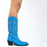 Women's Mid-Heel Embroidered Shaft Cowboy Boots 46431752C