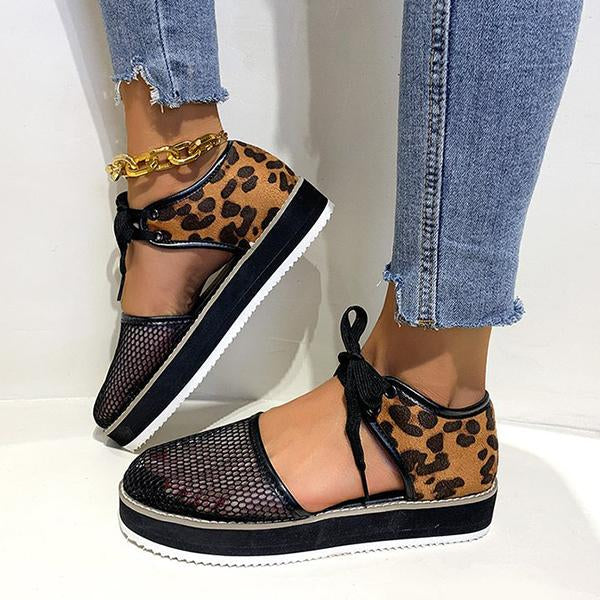 Women's Casual Leopard Mesh Lace-Up Platform Sandals 94479688S