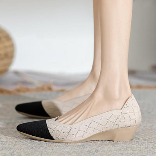 Women's Pointed Toe Low Wedge Knitted Shoes 06050701S