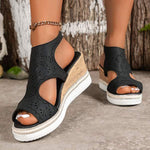 Women's Peep Toe Rhinestone Platform Wedge Sandals 56521300C