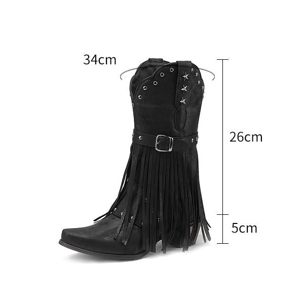 Women's Fashion Retro Tassel Rivet Mid Calf Boots 25458566S