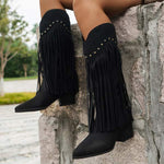 Women's Pointed-Toe Block Heel Fringe Western Boots 36180061C