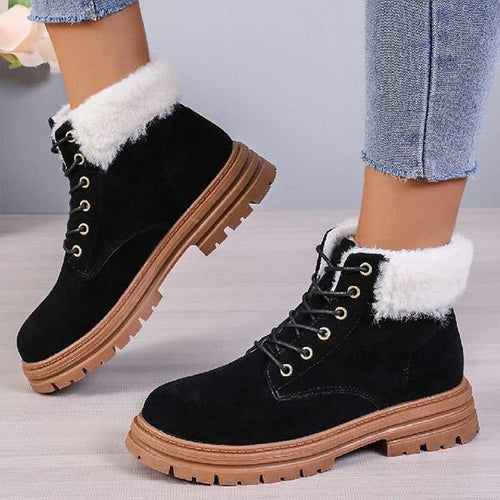 Women's Lace-Up Fleece-Lined Thick Sole Fold-Over Snow Boots 98498604C