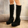 Women's Casual Suede Wedge Platform Knee Boots 35050795S