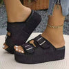 Women's Denim Buckle Slip-On Slide Sandals 88548023C