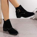 Women's Casual Buckle Suede Block Heel Ankle Boots 80880558S