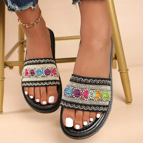 Women's Ethnic Style Platform Sandals with Flower Detail 80720485C