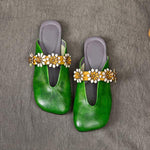 Women's Retro Flower Flat Square Toe Half Slippers 95868483S