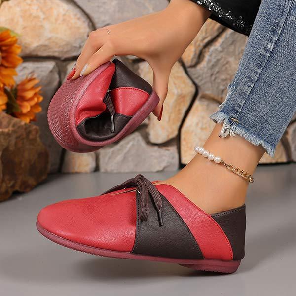 Women's Retro Colorblock Lace-Up Flat Casual Shoes 69768321C